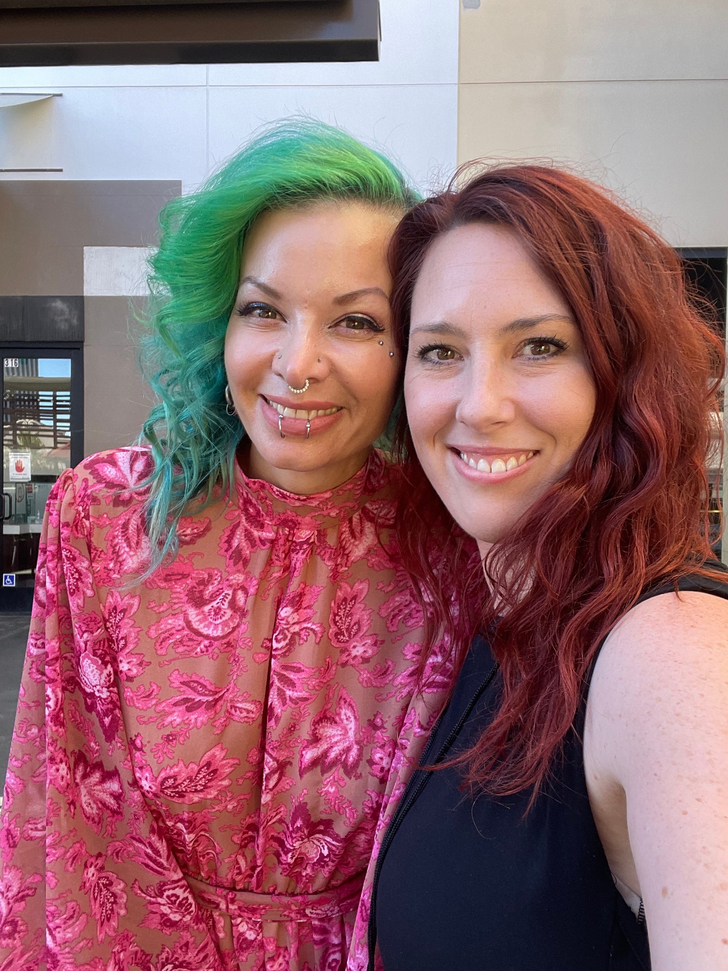 Publicist Sarah Findlay-Blakeney with actor Verona Blue before walking the red carpet, Los Angeles 2022.